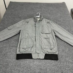 Five Four Bomber Jacket Mens XL Gray Polyester Cotton Plaid Mock Neck Casual